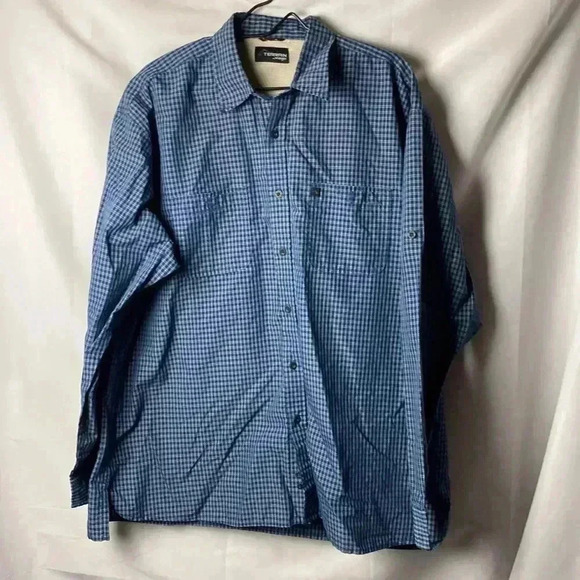TERRAIN BY WRANGLER MENS SIZE XL BLUE BLACK PLAID LONG SLEEVE SHIRT - Picture 2 of 10